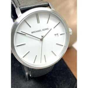 Michael Kors Men's Watch MK8674 Blake Quartz Silver Dial Black Leather Band 42mm